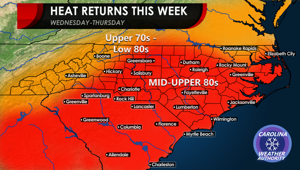 Heat Returns Wednesday for the Carolinas - Carolina Weather Authority
