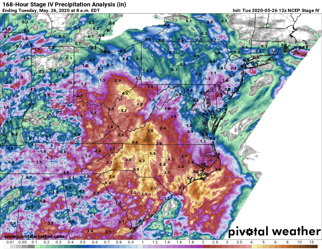 Total Rainfall Accumulation for a 168 hour period