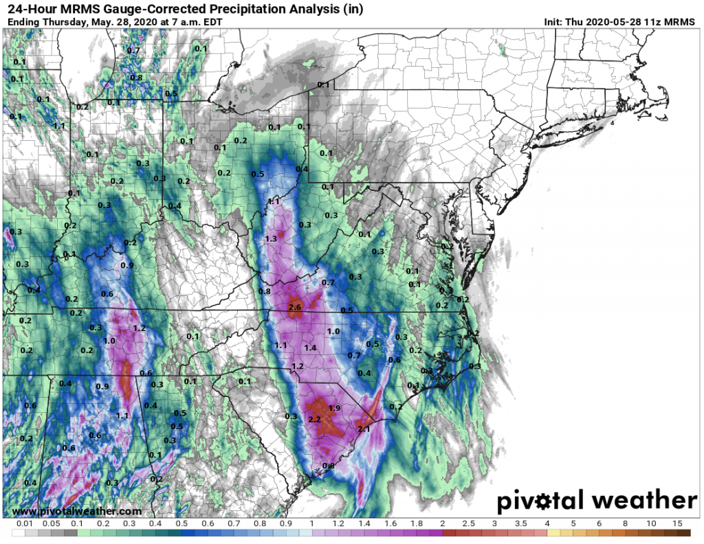 Total accumulated precip over a 24 hour period. Weeks of rain mean many rivers remain flooded.