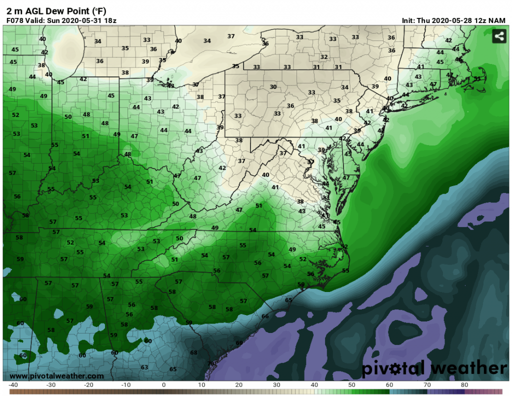 Dew points across North Carolina begin to ease by Sunday, lowering humidity