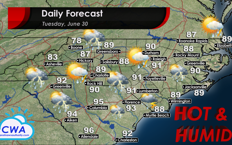 Daily Forecast and High Temperatures for North and South Carolina