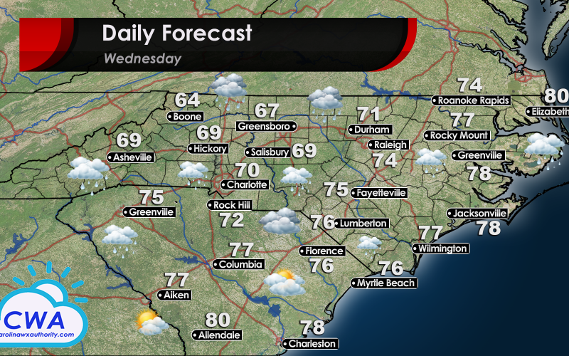 High Temperatures and Weather Forecast for North and South Carolina