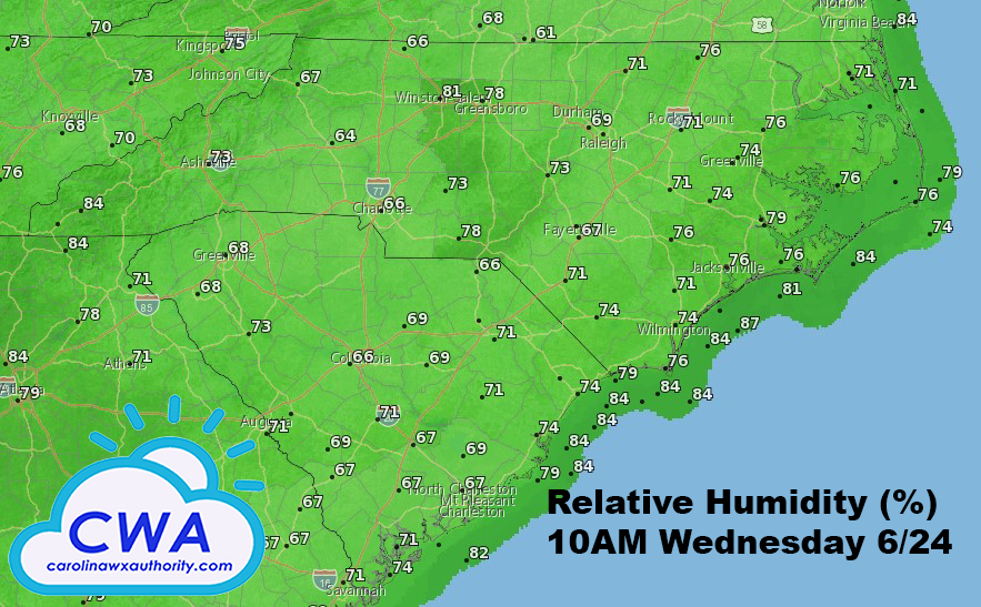 Relative Humidity Map for NC & SC