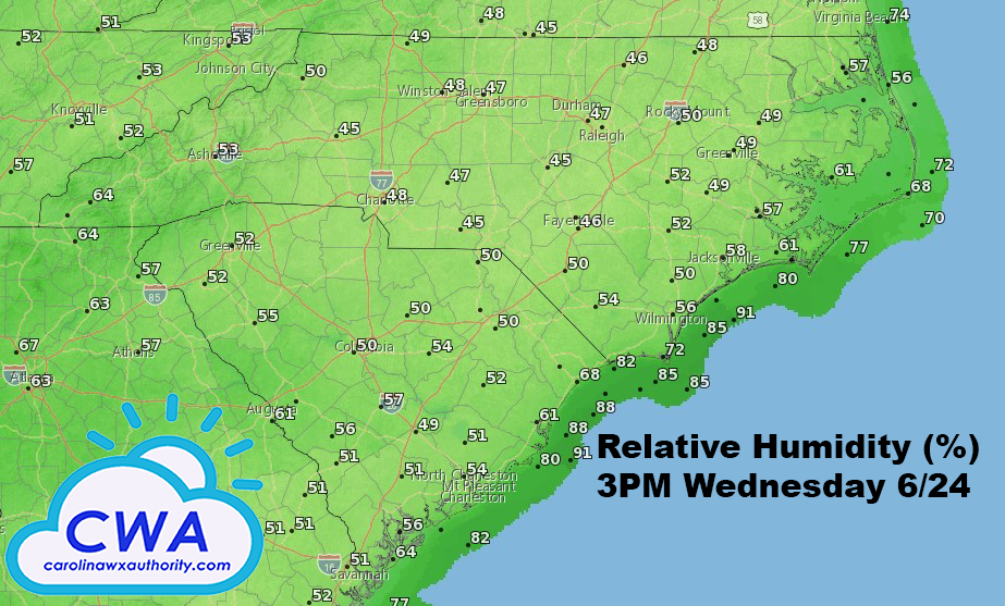 Relative Humidity Map for NC & SC