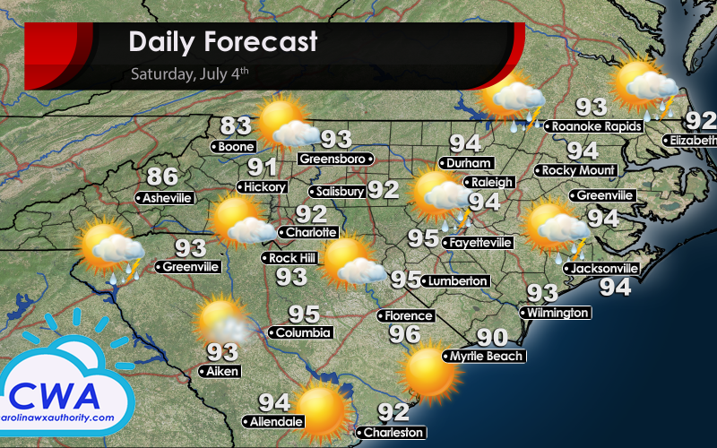 Weather Forecast and High Temperatures for North and South Carolina
