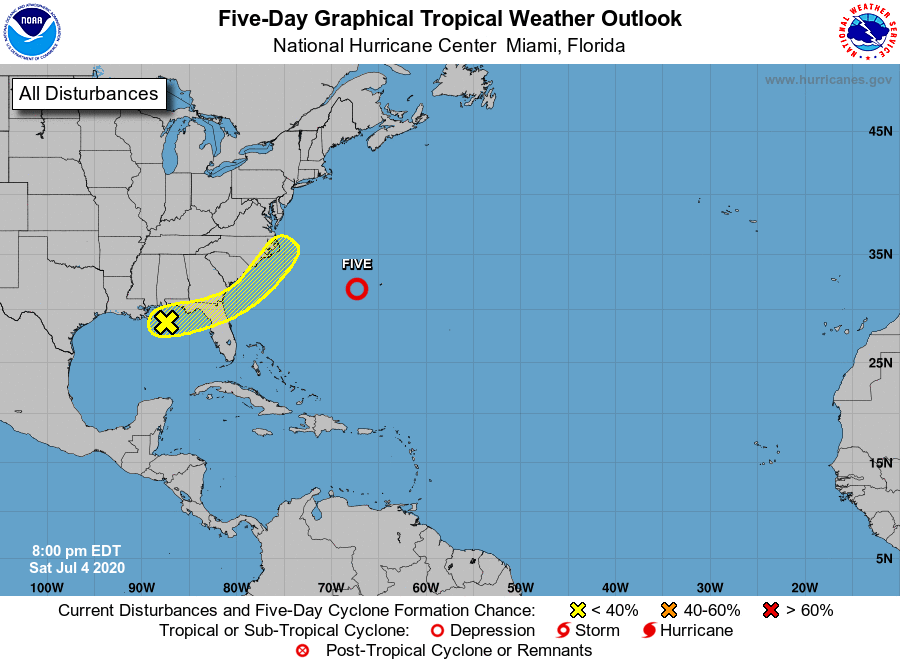National Hurricane Center's 5-day outlook for Tropical Development in the Western Atlantic