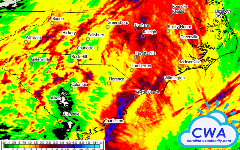Rainfall totals from Hurricane Isaias