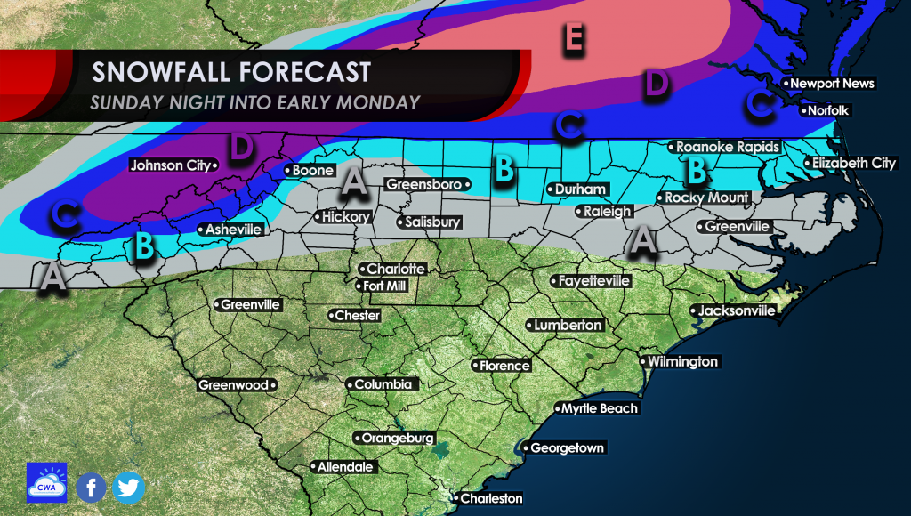 SNOWFALL FORECAST Southern Slider to Bring Snow to NC,TN,VA Carolina