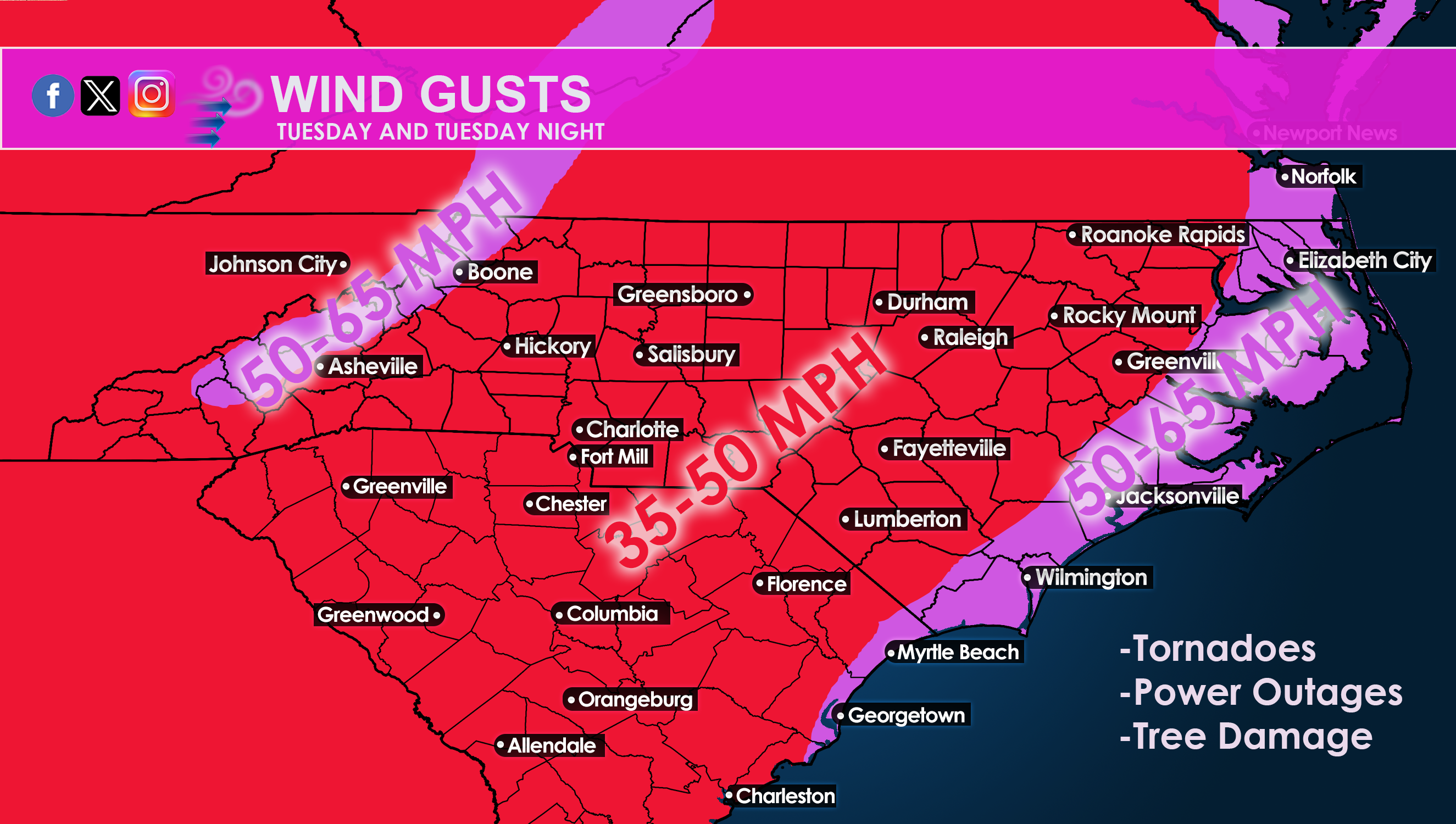 Damaging winds and storms Tuesday for the Carolinas Carolina Weather