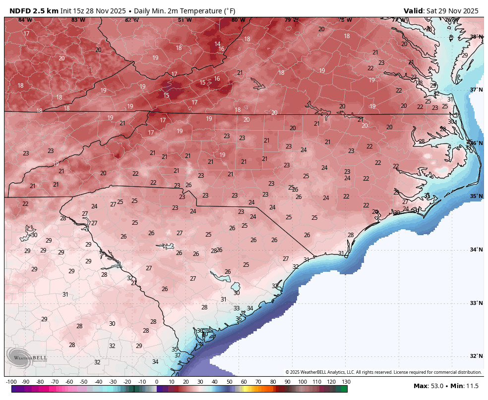 Saturday Morning Coldest Wake-Up in a While - Carolina Weather Authority